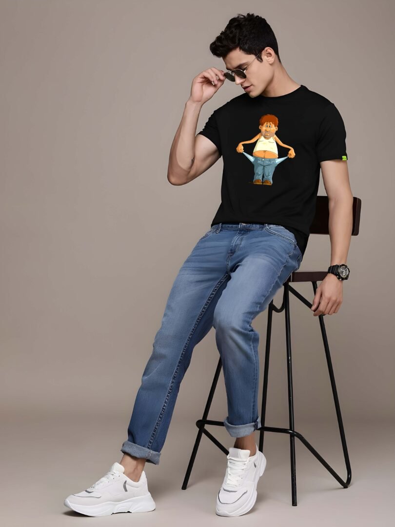 Black Graphic Print Cotton Regular T-Shirt for Men Casual Wear by Just Casual