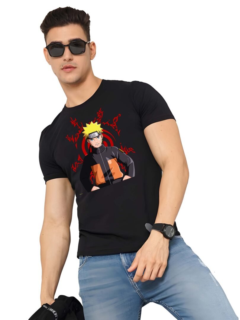Black Graphic Print Cotton Regular T-Shirt for Men Casual Wear by Just Casual