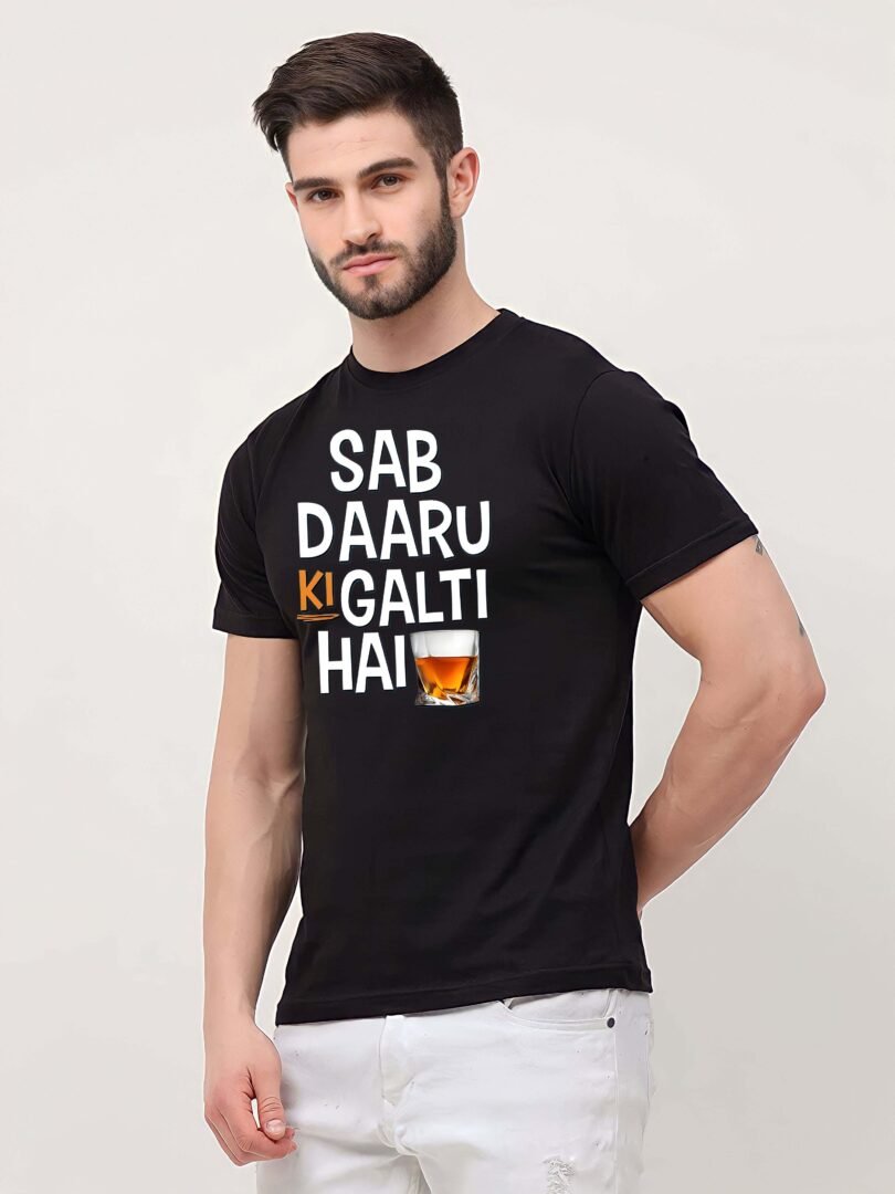 Black Graphic Print Cotton Regular T-Shirt for Men Casual Wear by Just Casual - Image 2