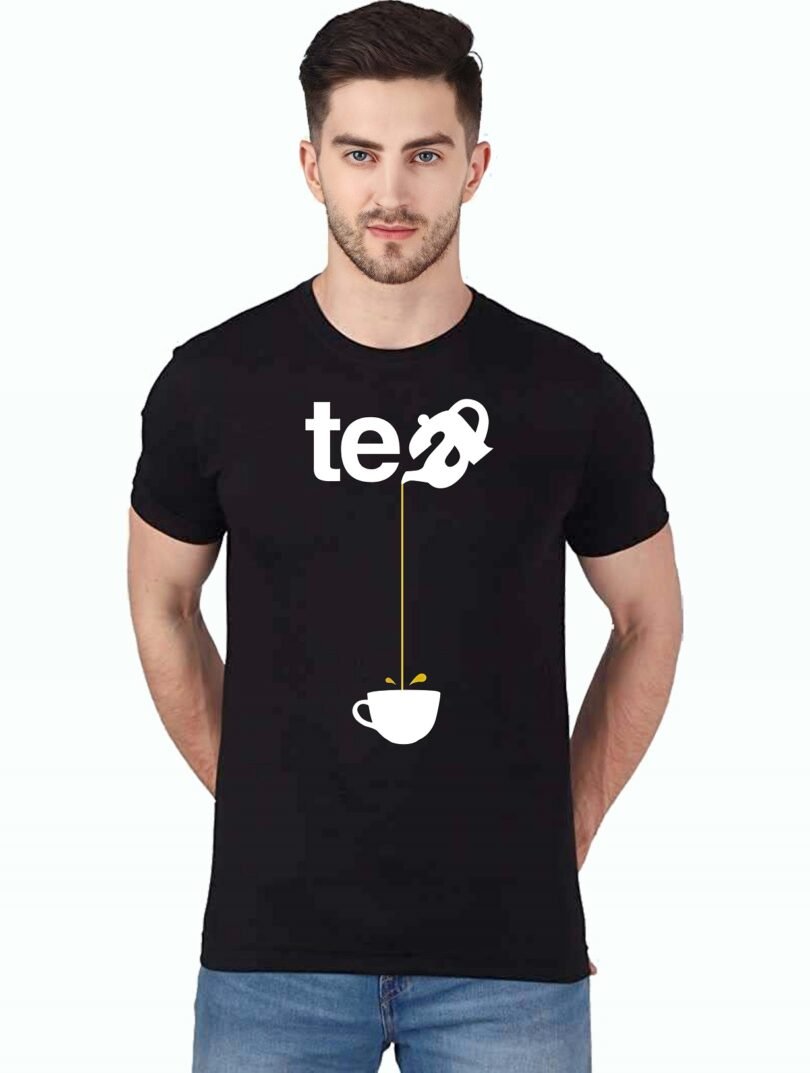 Black Graphic Print Cotton Regular T-Shirt for Men Casual Wear by Just Casual