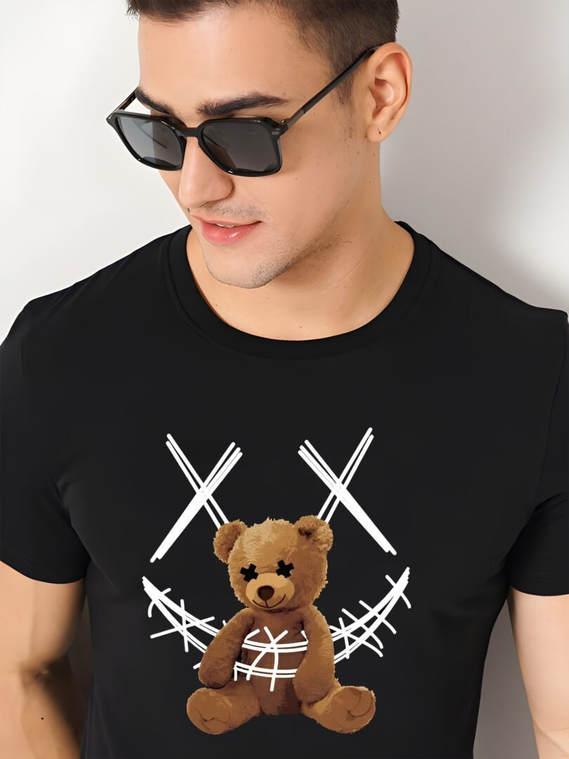 Black Graphic Print Cotton Regular T-Shirt for Men Casual Wear by Just Casual - Image 4