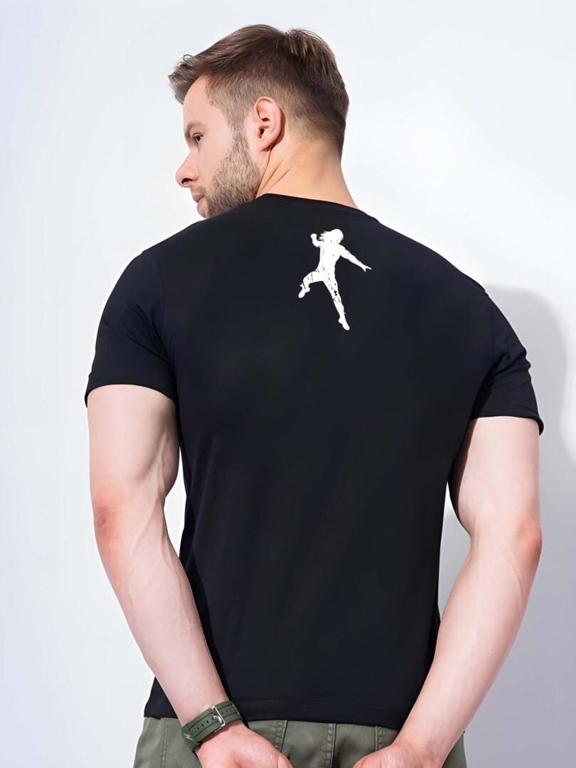 Black Graphic Print Cotton Regular T-Shirt for Men Casual Wear by Just Casual - Image 5