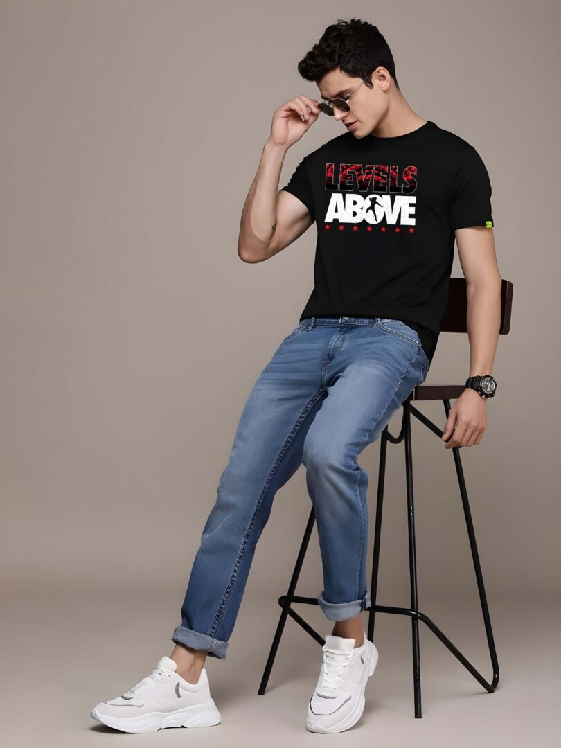 Black Graphic Print Cotton Regular T-Shirt for Men Casual Wear by Just Casual