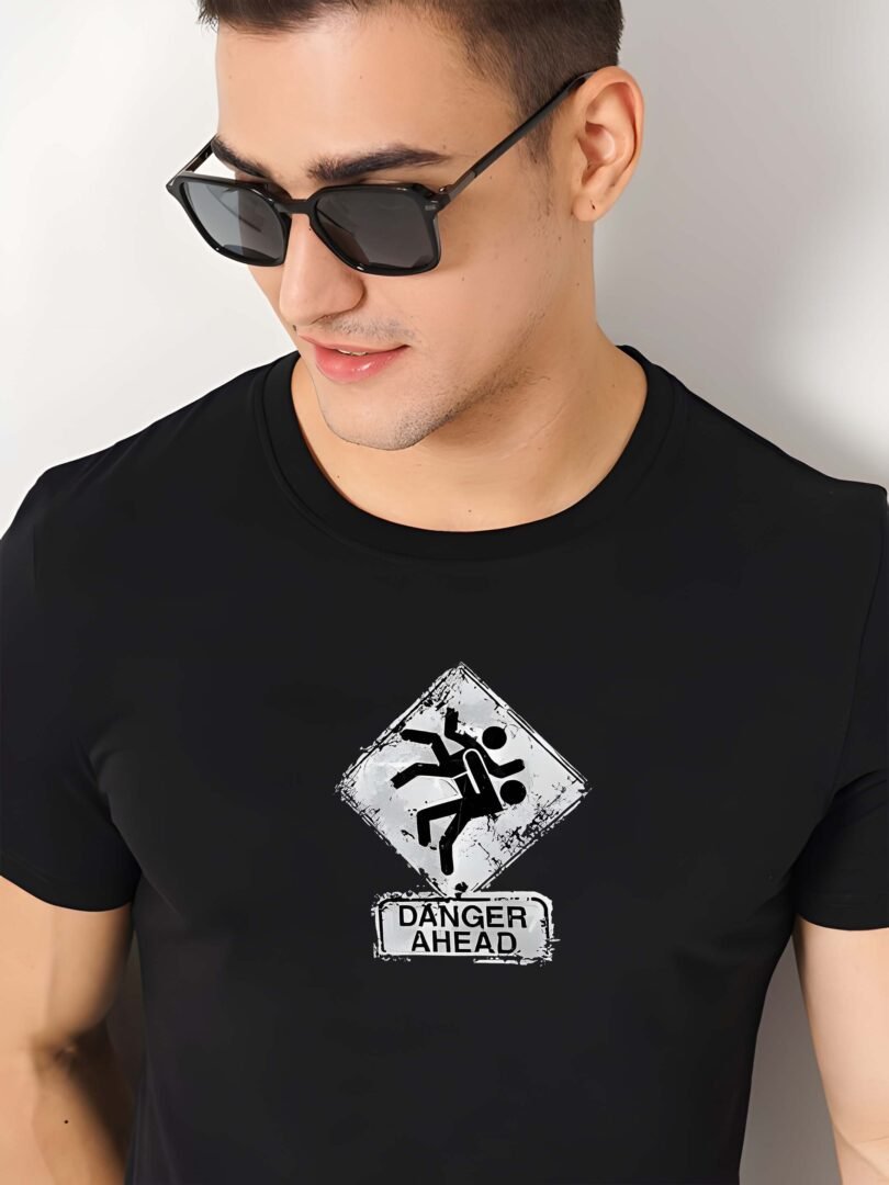 Black Graphic Print Cotton Regular T-Shirt for Men Casual Wear by Just Casual - Image 4