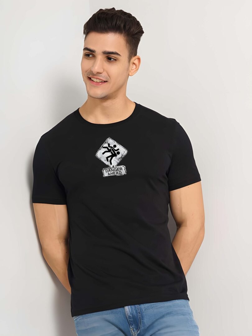 Black Graphic Print Cotton Regular T-Shirt for Men Casual Wear by Just Casual - Image 3