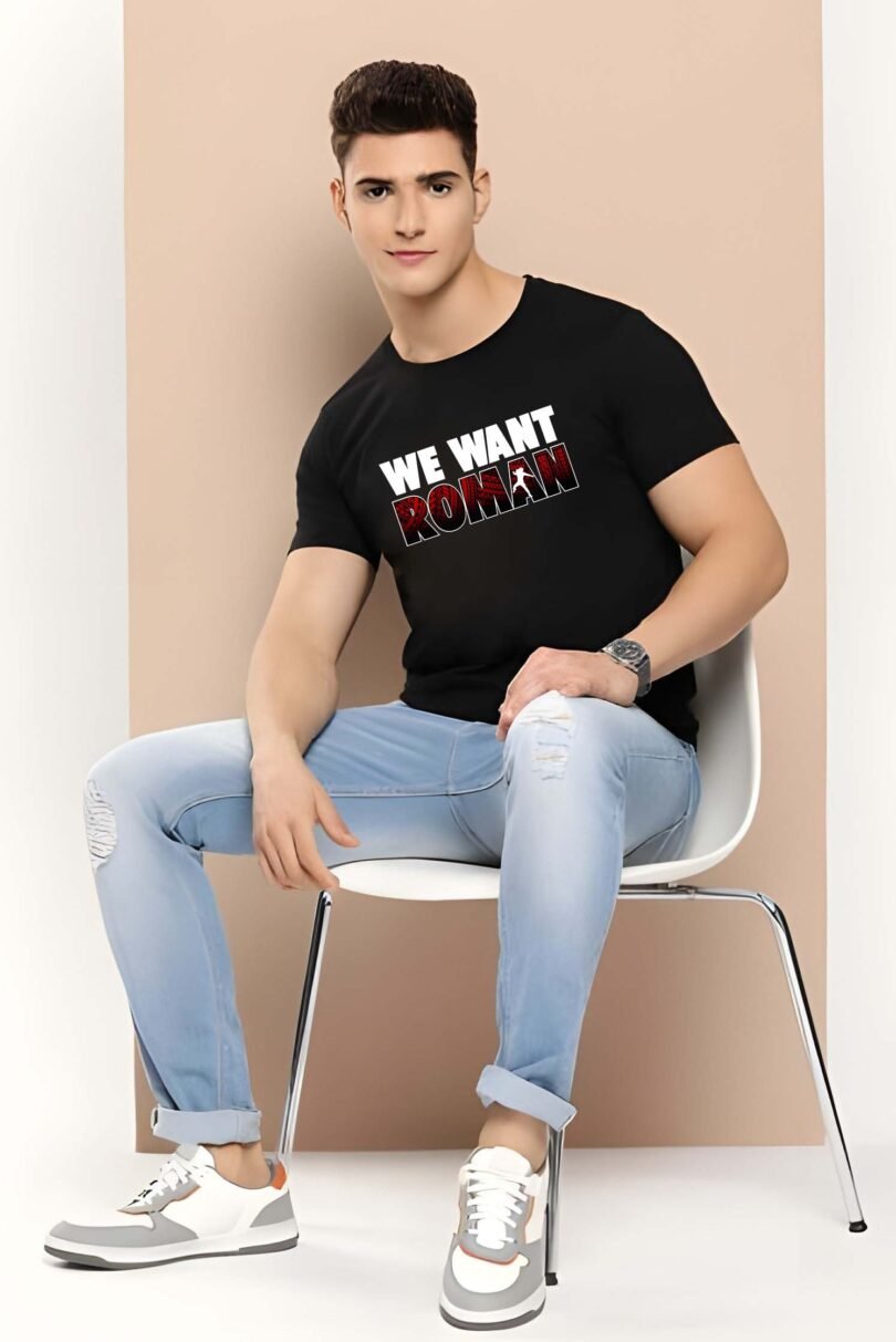 Black Graphic Print Cotton Regular T-Shirt for Men Casual Wear by Just Casual