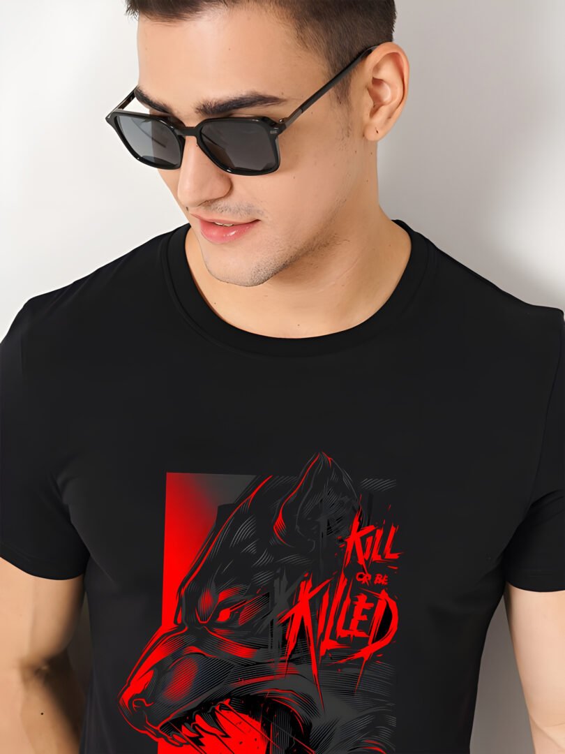 Black Graphic Print Cotton Regular T-Shirt for Men Casual Wear by Just Casual - Image 4