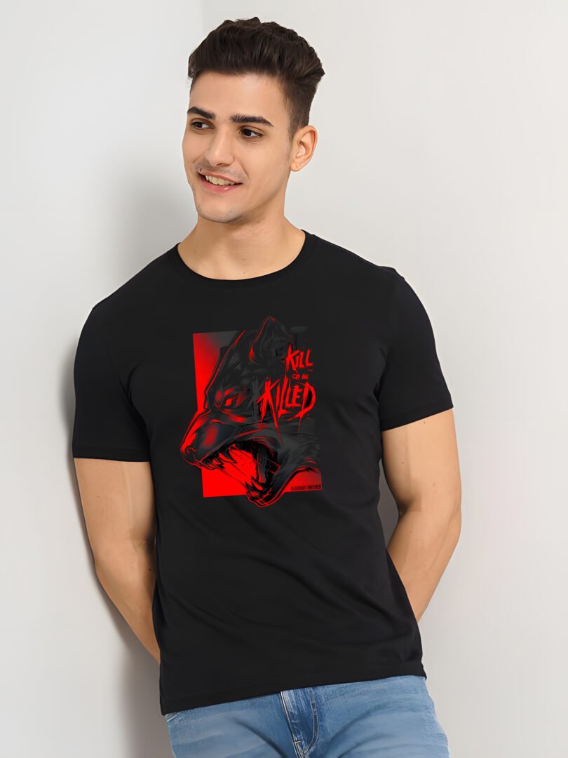 Black Graphic Print Cotton Regular T-Shirt for Men Casual Wear by Just Casual - Image 2