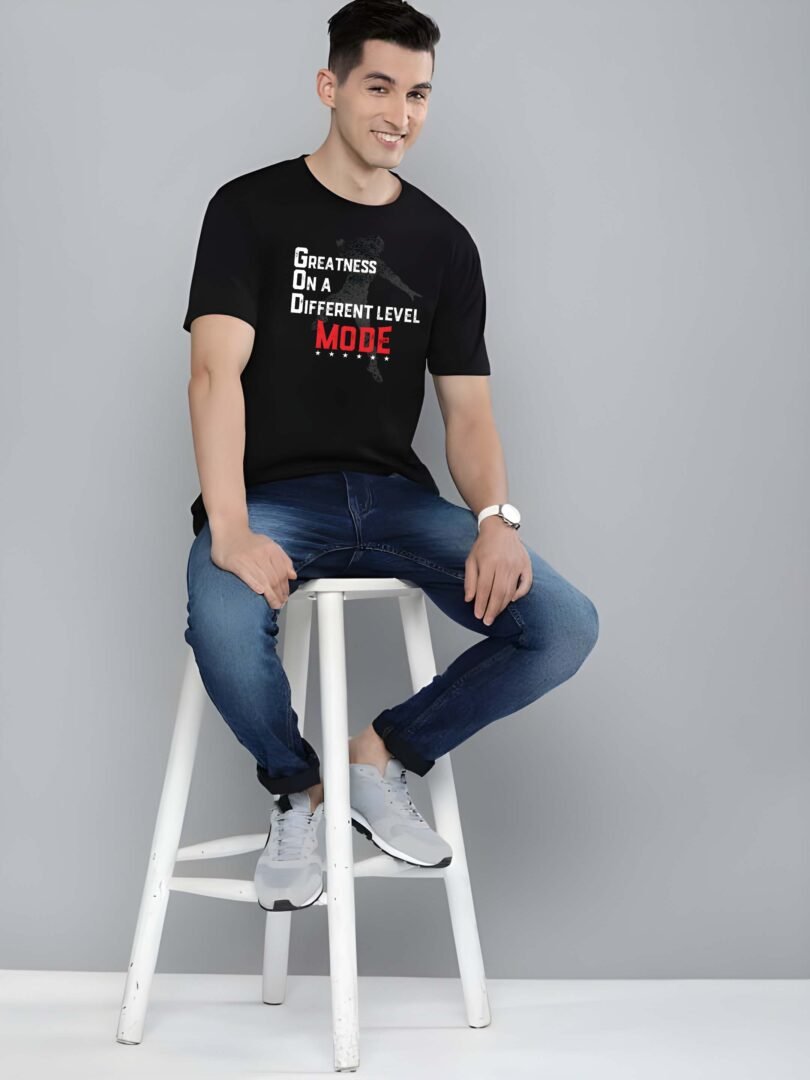 Black Graphic Print Cotton Regular T-Shirt for Men Casual Wear by Just Casual
