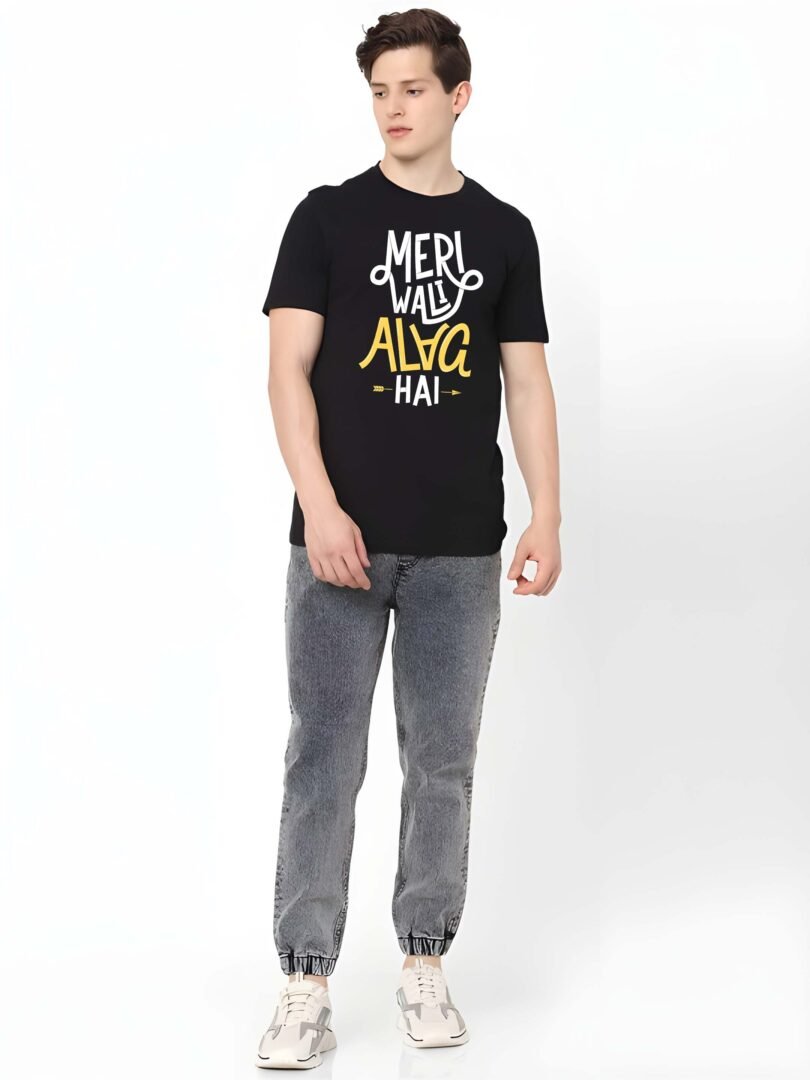Black Graphic Print Cotton Regular T-Shirt for Men Casual Wear by Just Casual