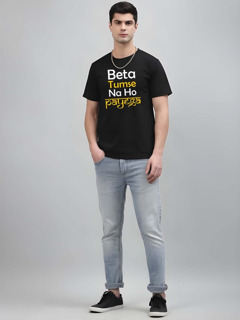 Black Graphic Print Cotton Regular T-Shirt for Men  Casual Wear by Just Casual