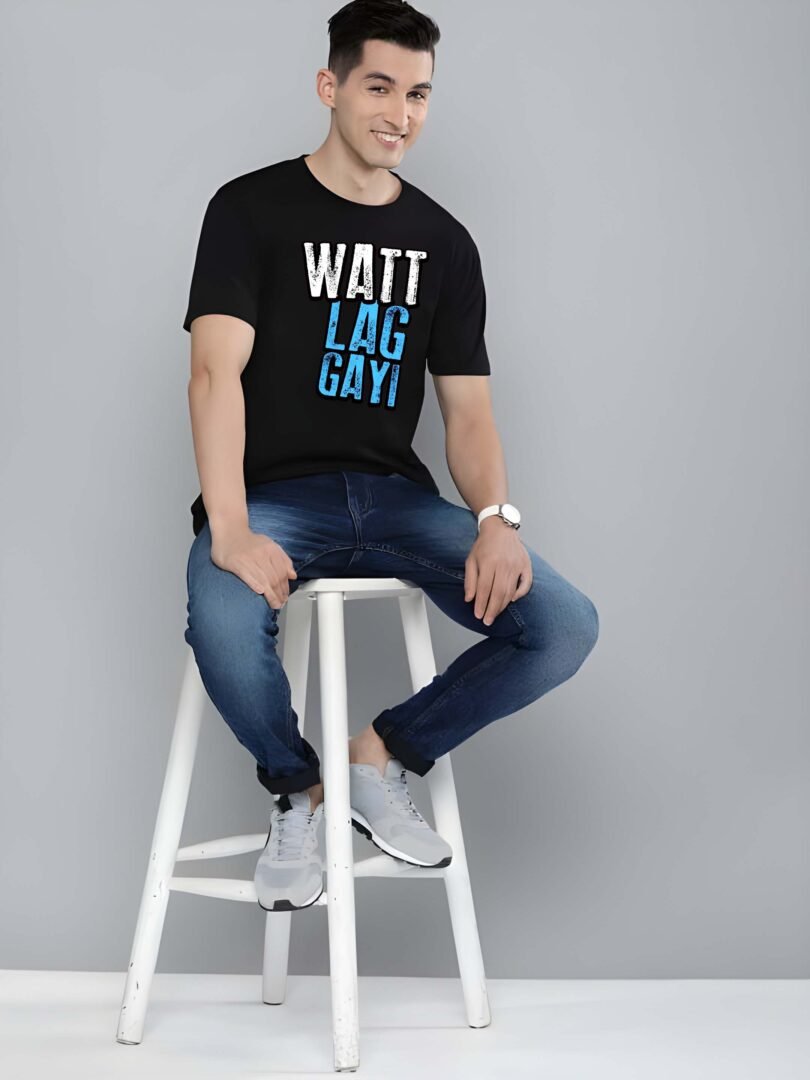 Black Graphic Print Cotton Regular T-Shirt for Men  Casual Wear by Just Casual