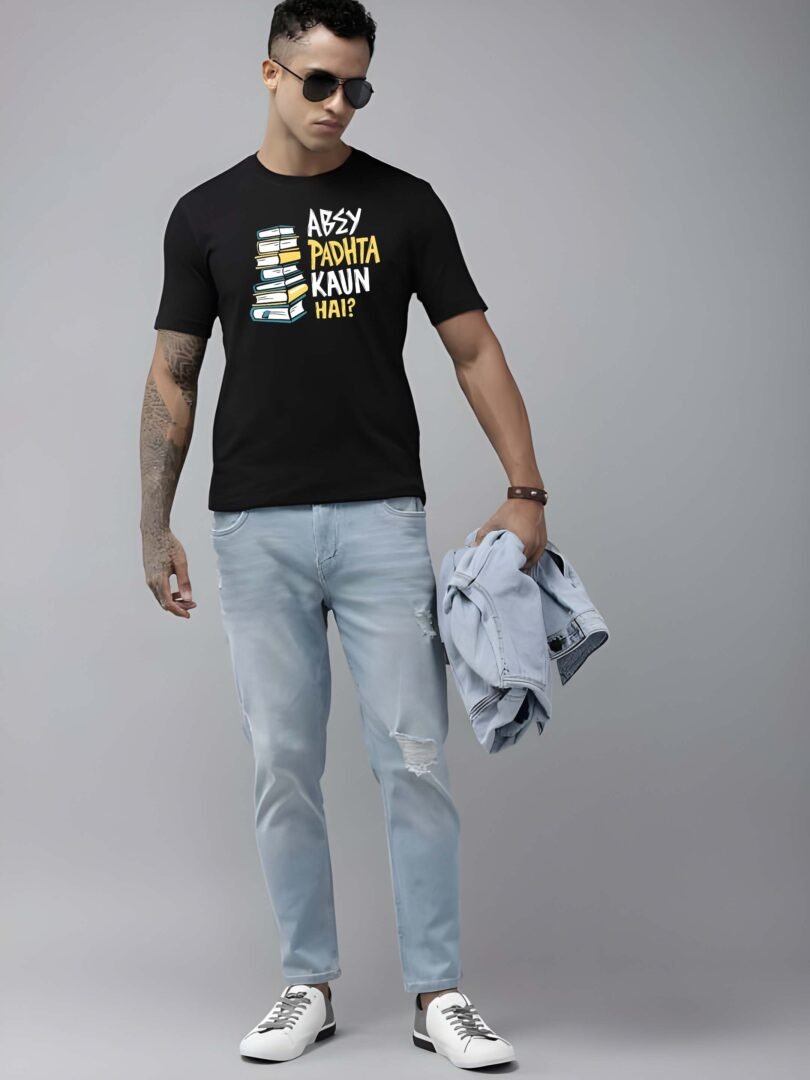 Black Graphic Print Cotton Regular T-Shirt for MenCasual Wear by Just Casual