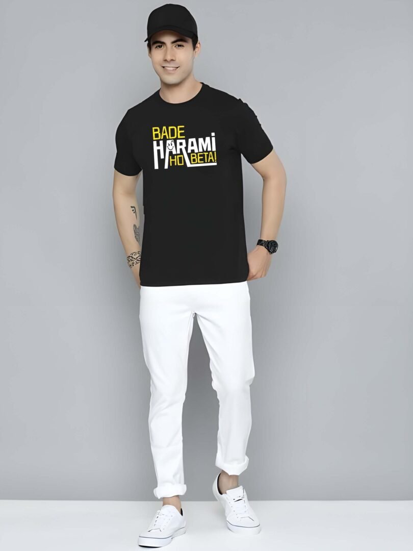 Black Graphic Print Cotton Regular T-Shirt for Men  Casual Wear by Just Casual