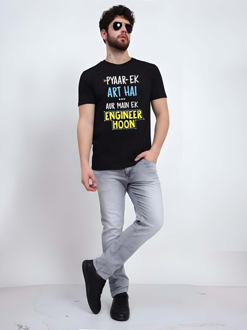 Black Graphic Print Cotton Regular T-Shirt for Men  Casual Wear by Just Casual