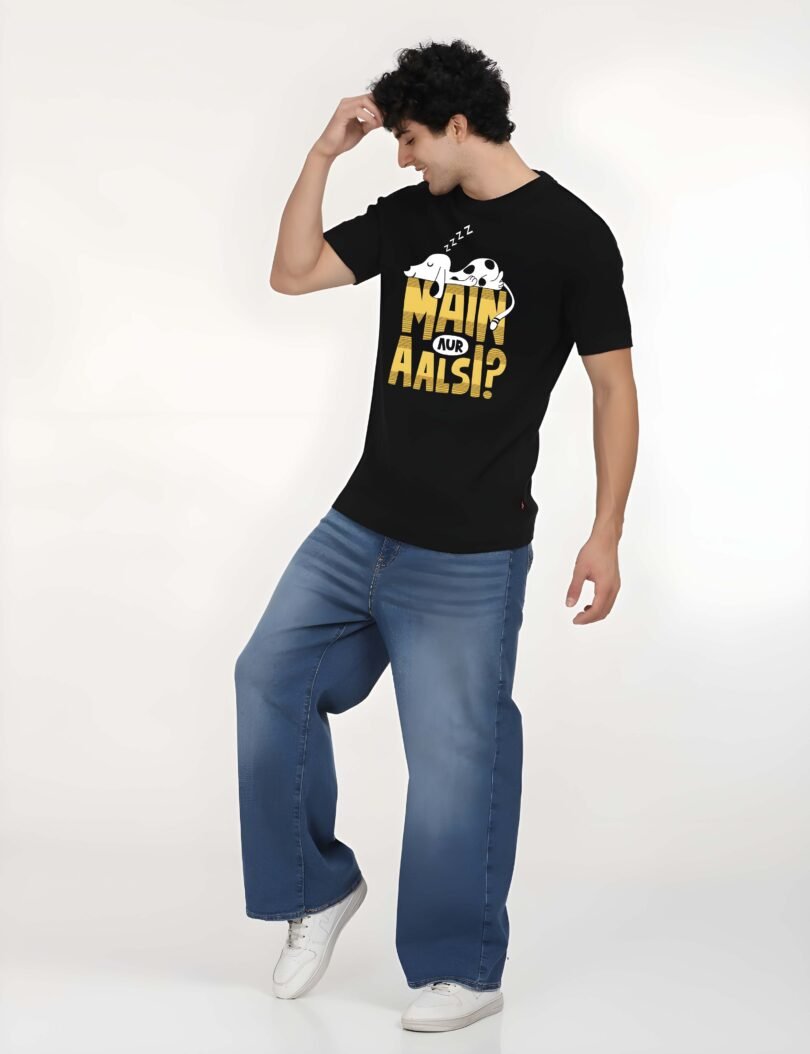 Black Graphic Print Cotton Regular T-Shirt for Men Casual Wear by Just Casual