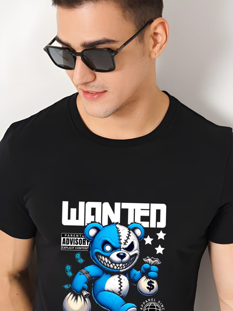 Black Graphic Print Cotton Regular T-Shirt for Men Casual Wear by Just Casual - Image 4