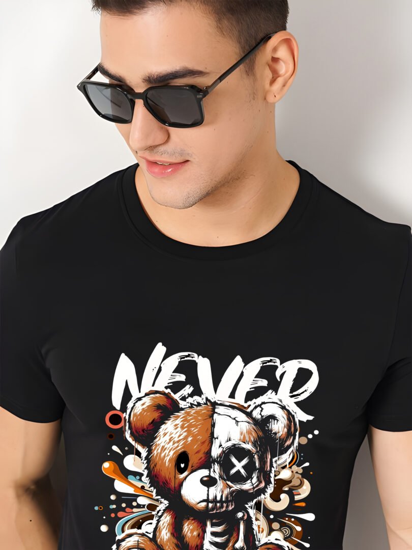 Black Graphic Print Cotton Regular T-Shirt for Men Casual Wear by Just Casual - Image 4