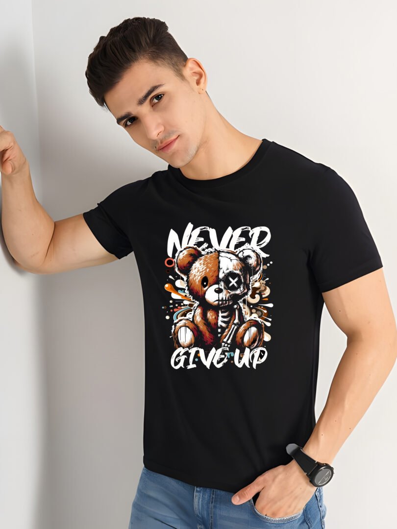 Black Graphic Print Cotton Regular T-Shirt for Men Casual Wear by Just Casual - Image 3
