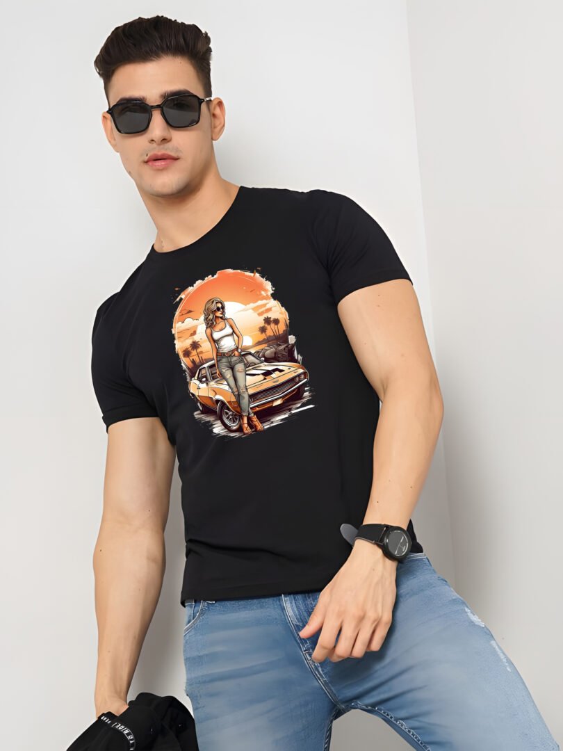 Black Graphic Print Cotton Regular T-Shirt for Men Casual Wear by Just Casual - Image 4