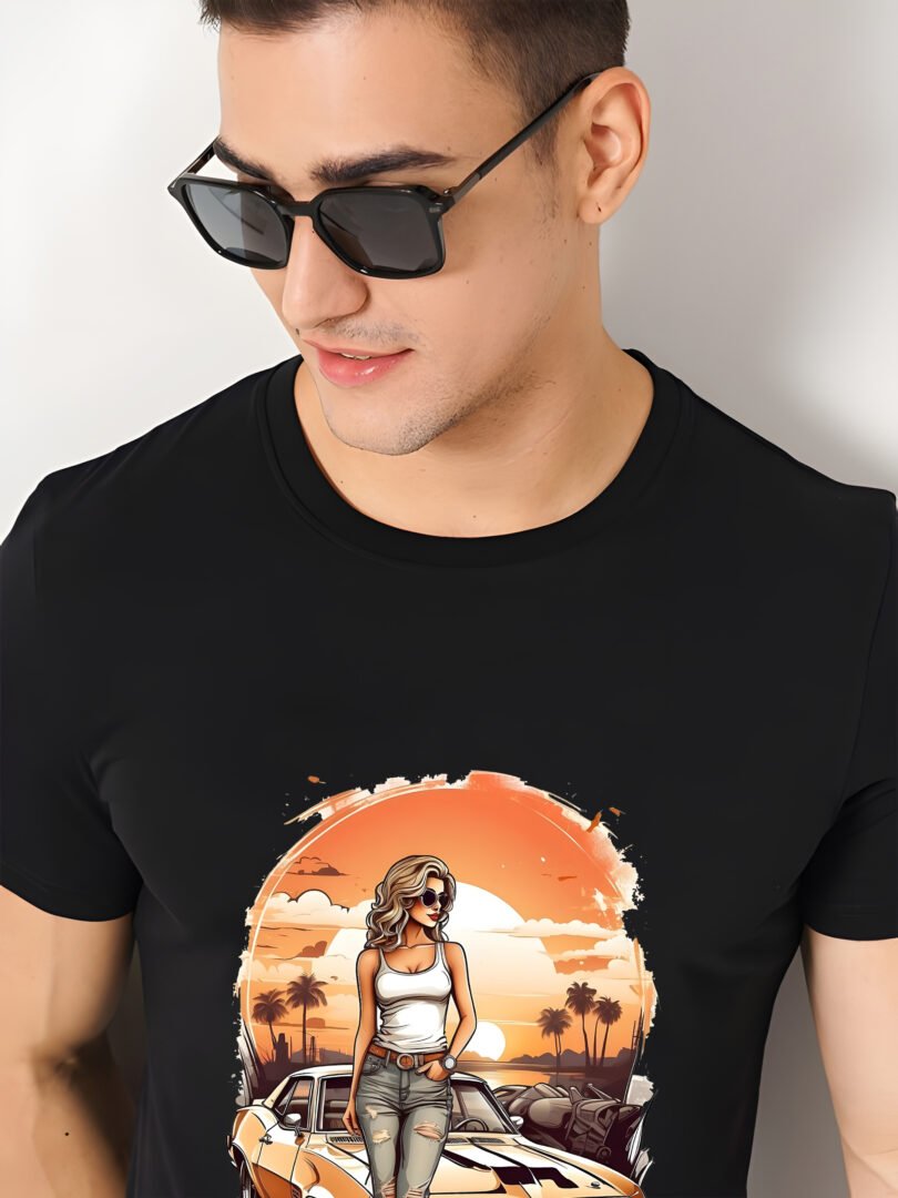 Black Graphic Print Cotton Regular T-Shirt for Men Casual Wear by Just Casual - Image 3