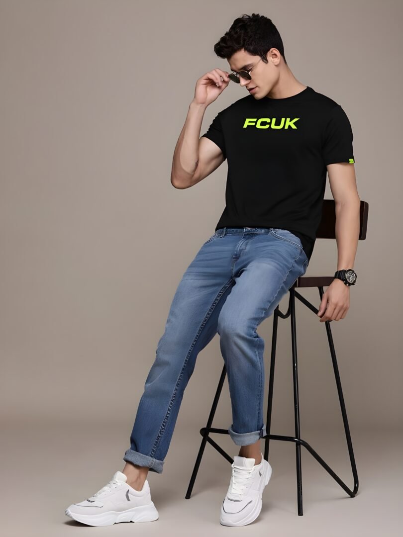 Black Graphic Print Cotton Regular T-Shirt for Men Casual Wear by Just Casual
