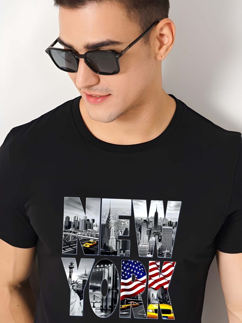 Black Graphic Print Cotton Regular T-Shirt for Men Casual Wear by Just Casual - Image 4