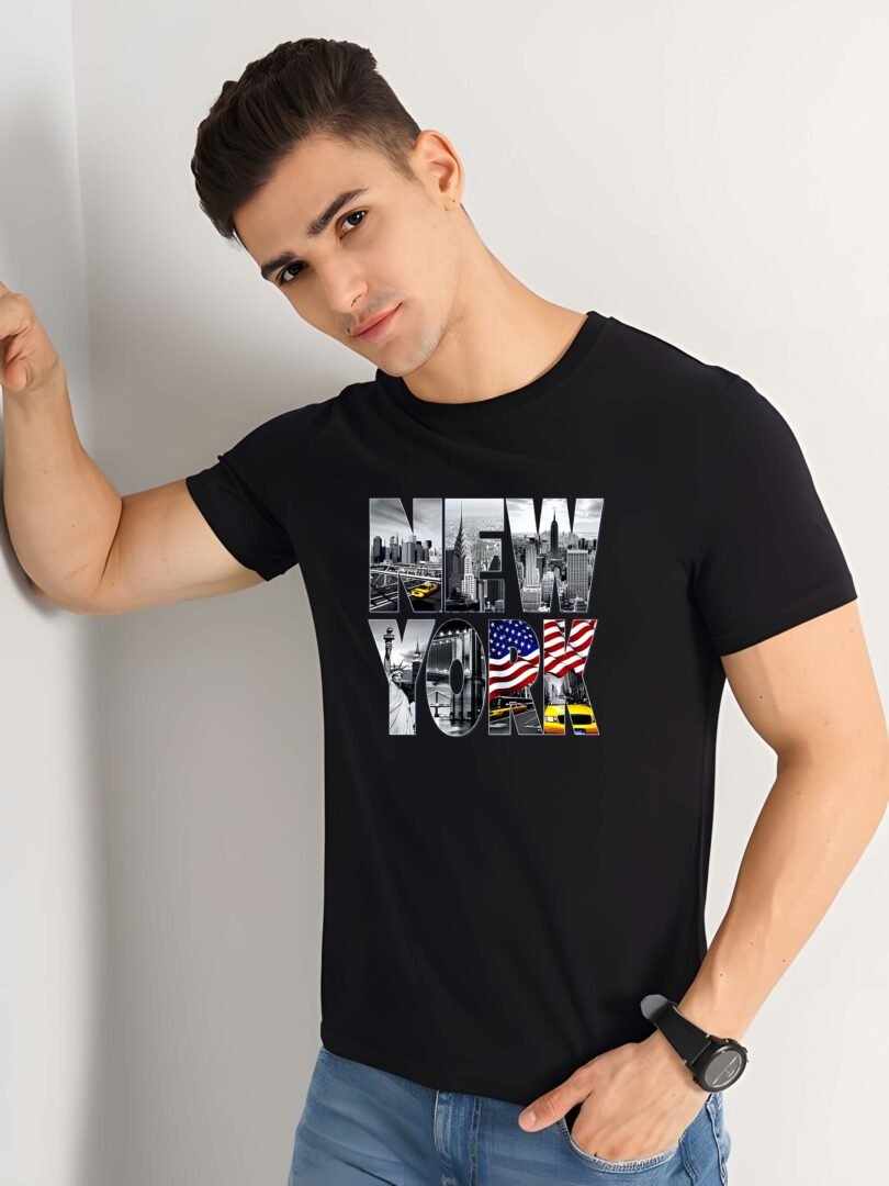 Black Graphic Print Cotton Regular T-Shirt for Men Casual Wear by Just Casual - Image 3
