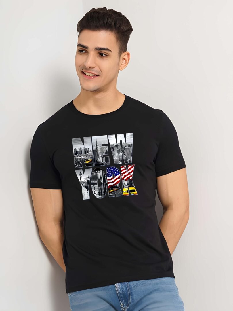 Black Graphic Print Cotton Regular T-Shirt for Men Casual Wear by Just Casual - Image 2