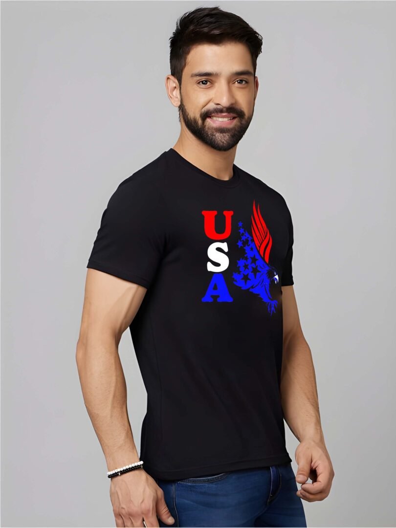 Black Graphic Print Cotton Regular T-Shirt for Men Casual Wear by Just Casual - Image 4