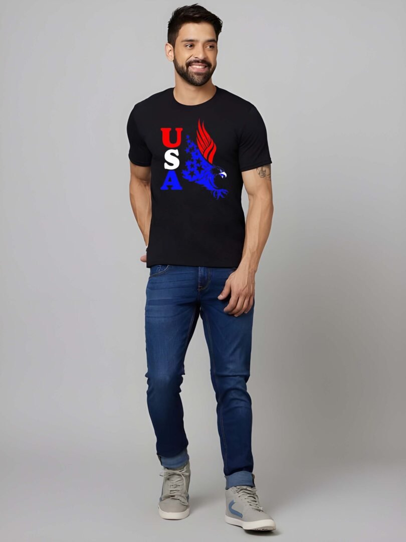 Black Graphic Print Cotton Regular T-Shirt for Men Casual Wear by Just Casual