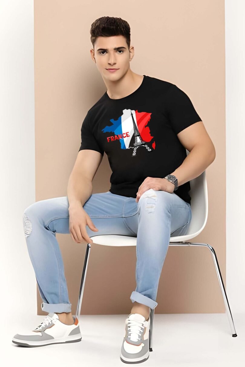 Black Graphic Print Cotton Regular T-Shirt for Men Casual Wear by Just Casual