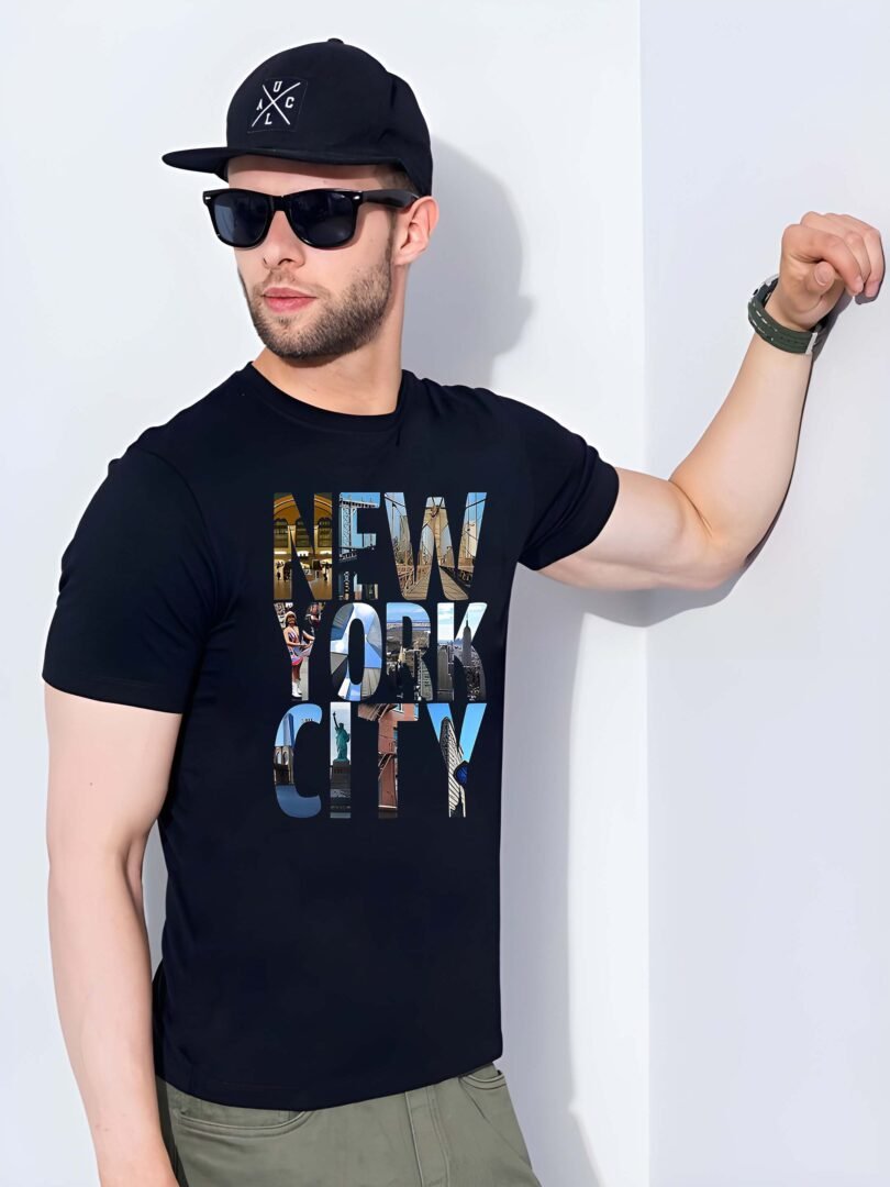 Black Graphic Print Cotton Regular T-Shirt for Men Casual Wear by Just Casual - Image 3