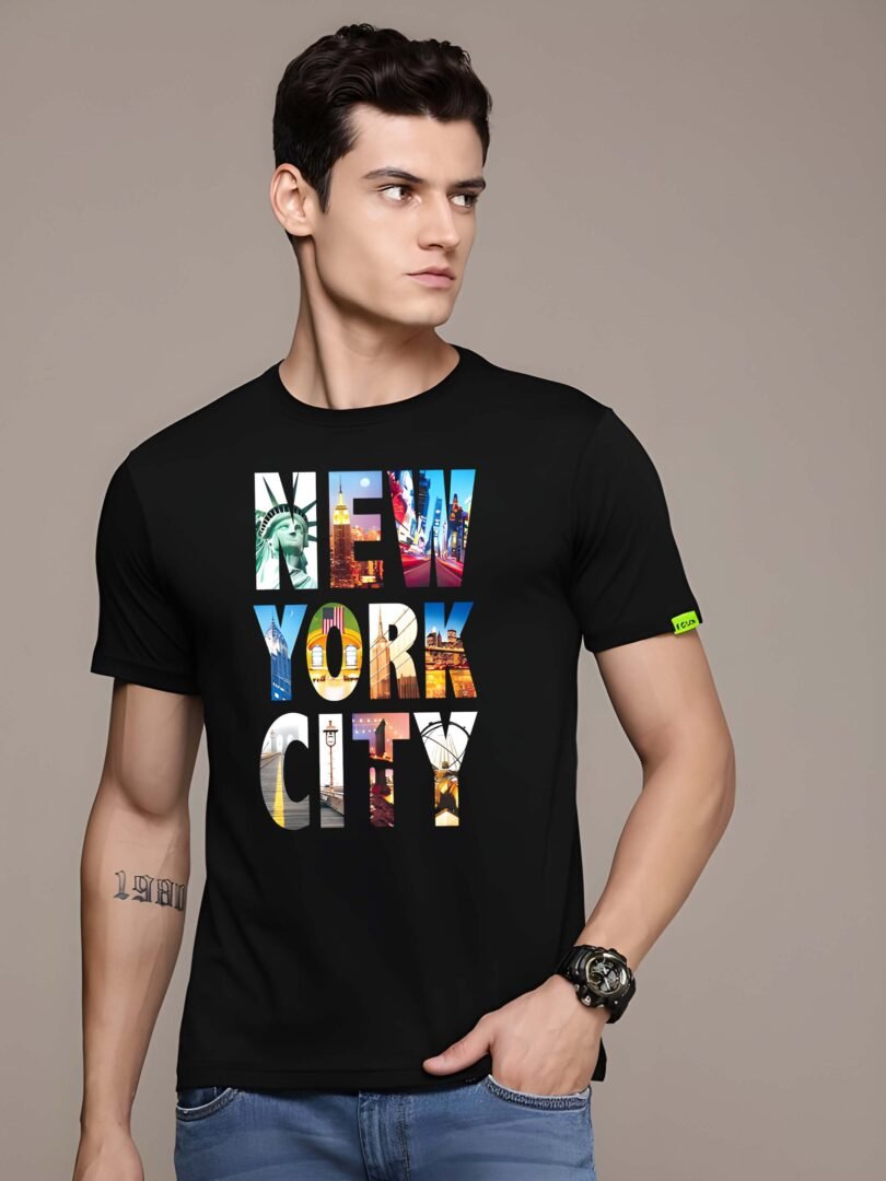 Black Graphic Print Cotton Regular T-Shirt for Men Casual Wear by Just Casual - Image 4