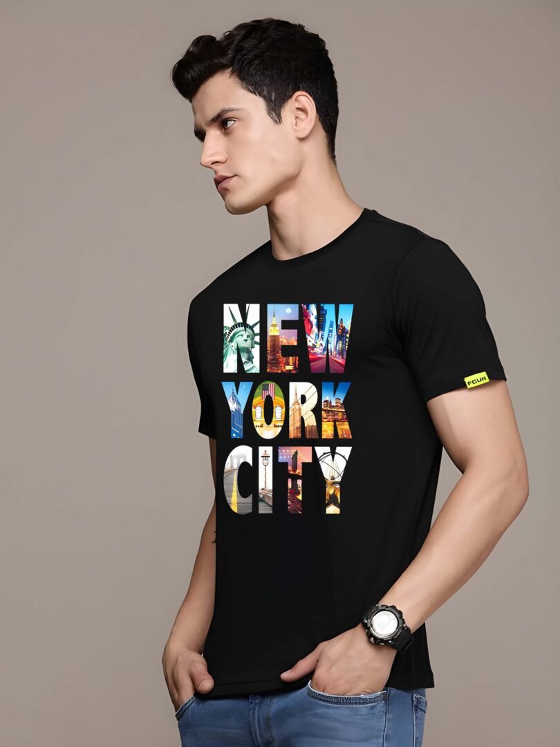 Black Graphic Print Cotton Regular T-Shirt for Men Casual Wear by Just Casual - Image 3
