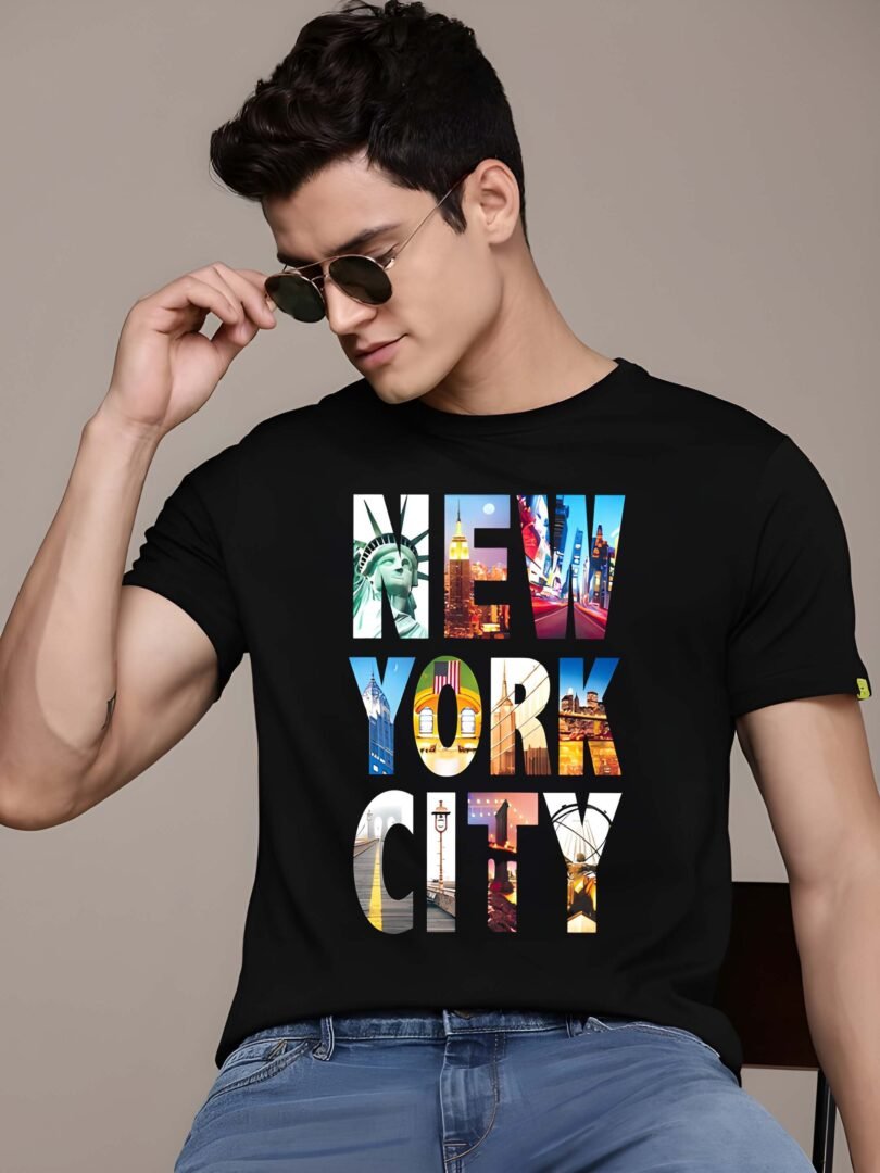 Black Graphic Print Cotton Regular T-Shirt for Men Casual Wear by Just Casual - Image 2