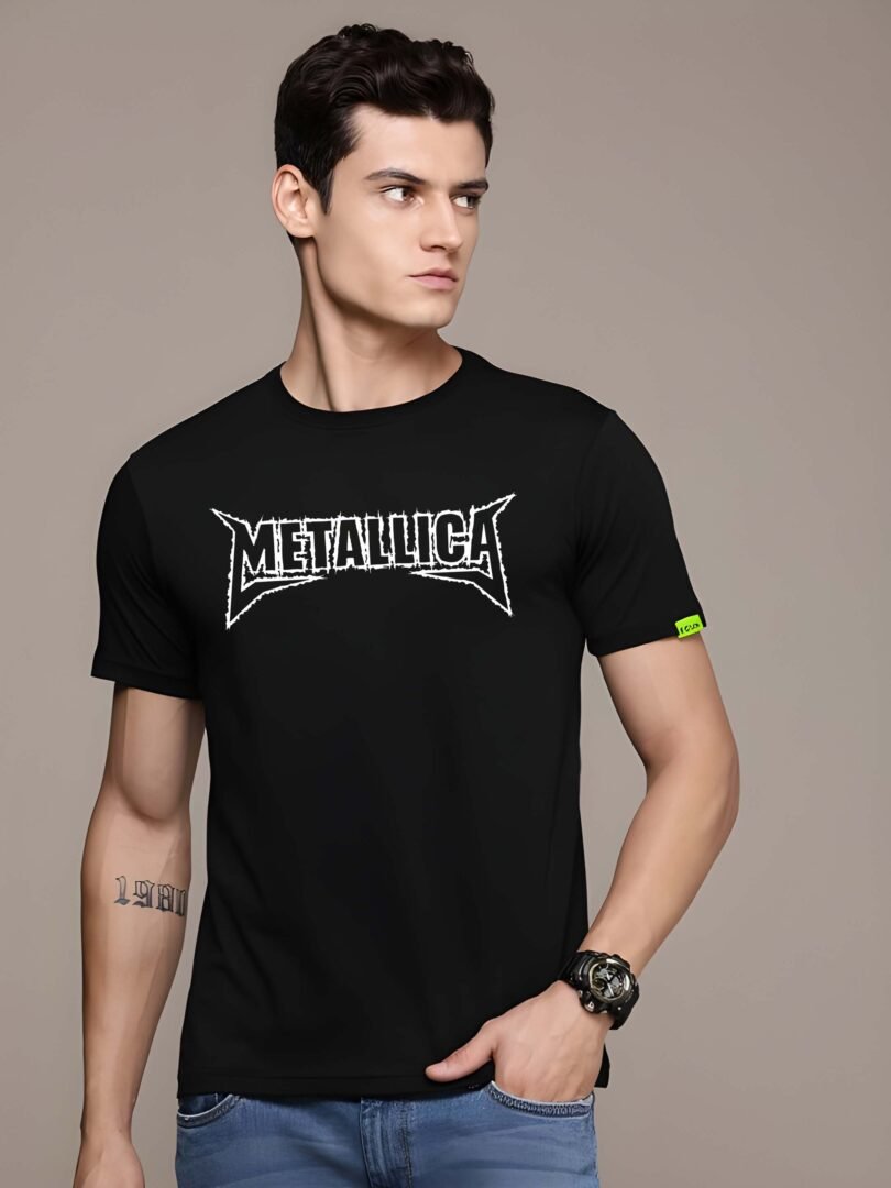 Black Graphic Print Cotton Regular T-Shirt for Men Casual Wear by Just Casual - Image 3