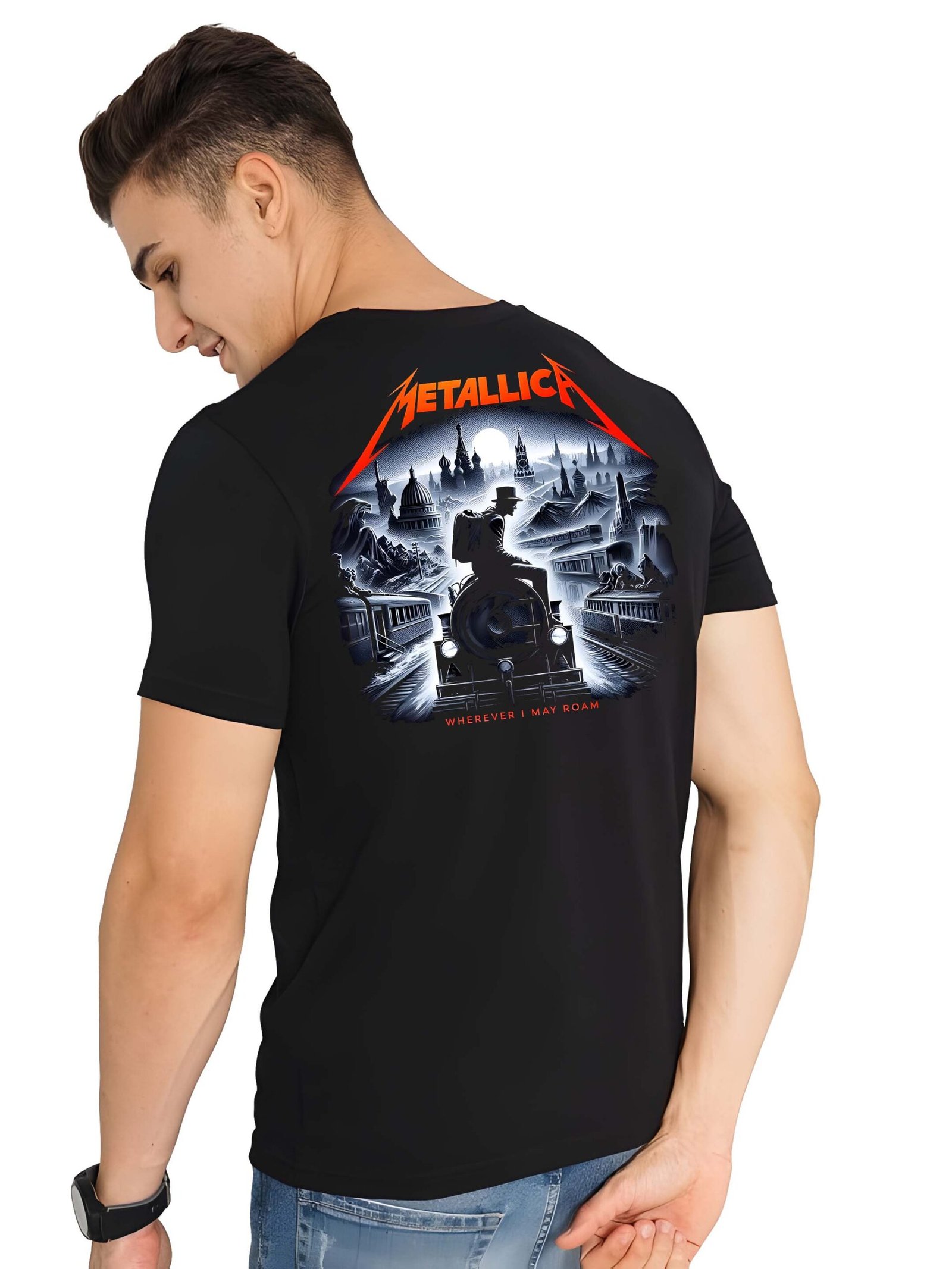 Black Graphic Print Cotton Regular T-Shirt for Men Casual Wear by Just Casual - Image 5