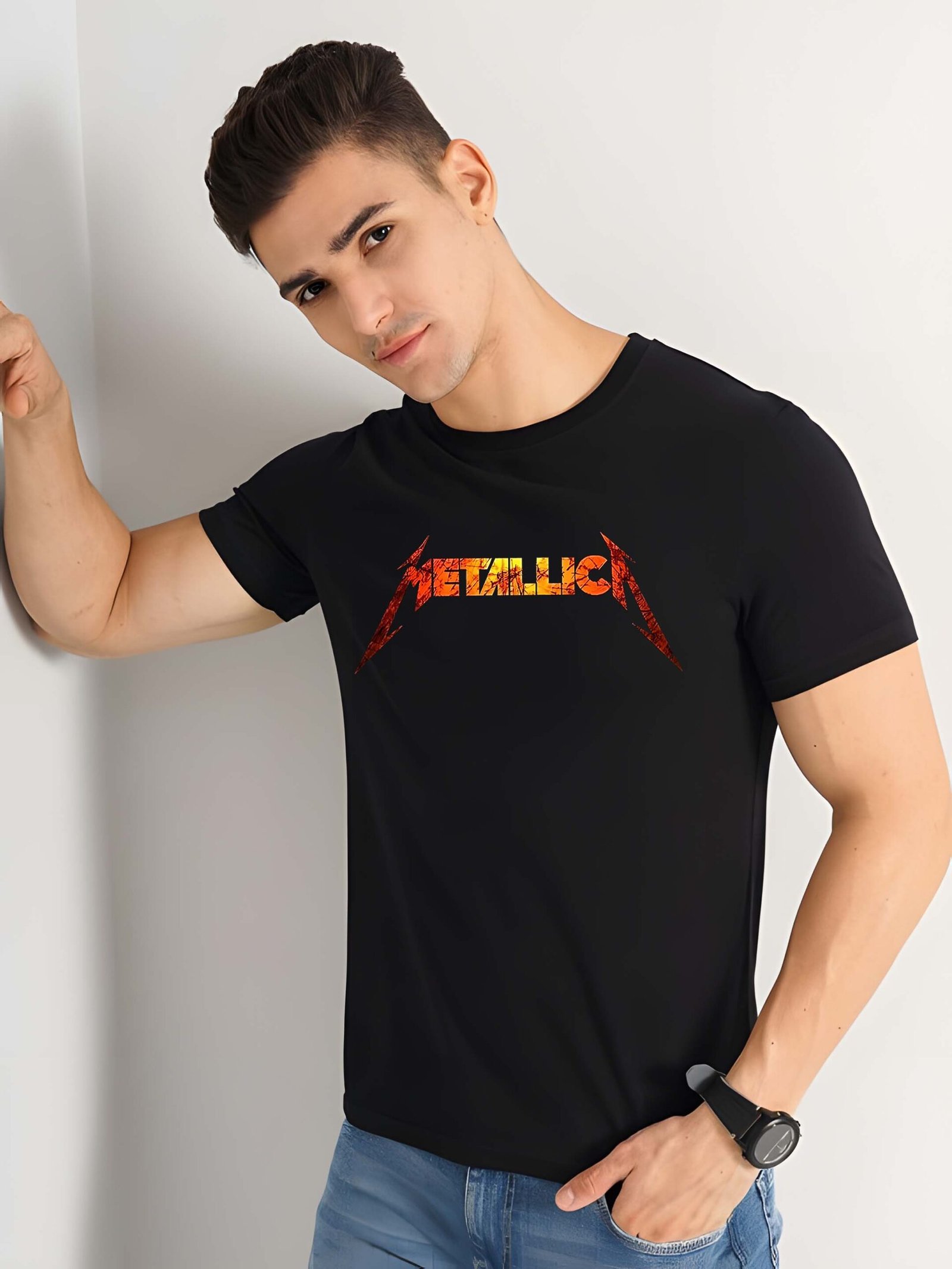 Black Graphic Print Cotton Regular T-Shirt for Men Casual Wear by Just Casual - Image 2