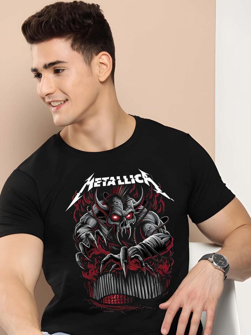 Black Graphic Print Cotton Regular T-Shirt for Men Casual Wear by Just Casual - Image 2