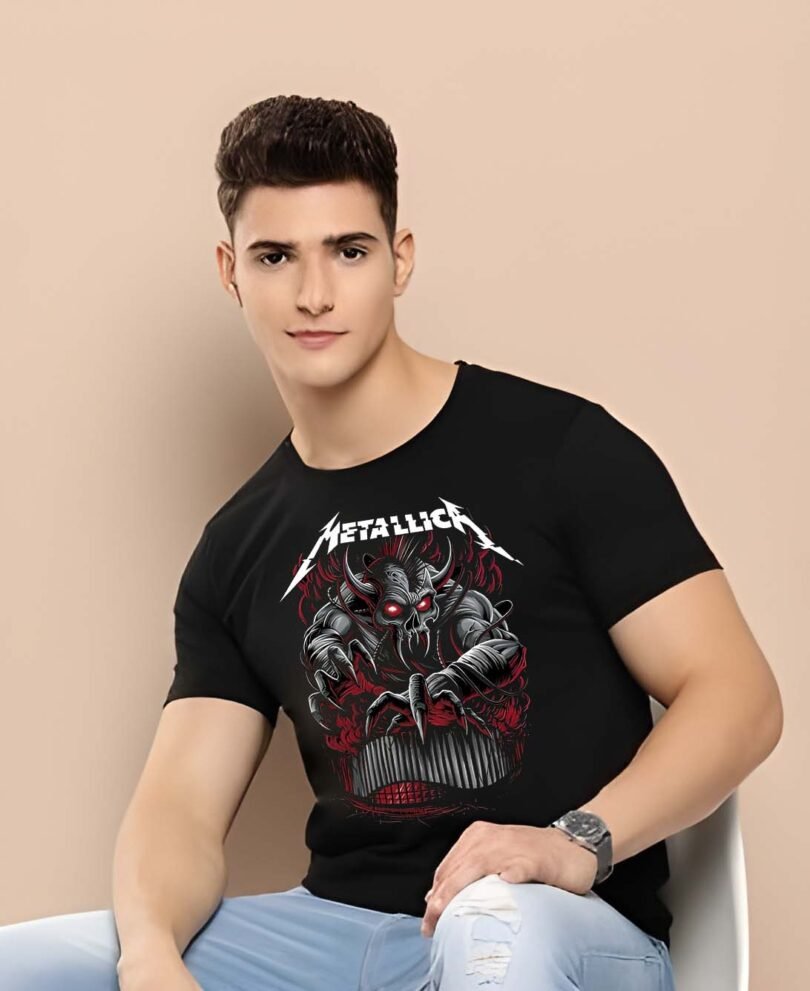 Black Graphic Print Cotton Regular T-Shirt for Men Casual Wear by Just Casual - Image 4