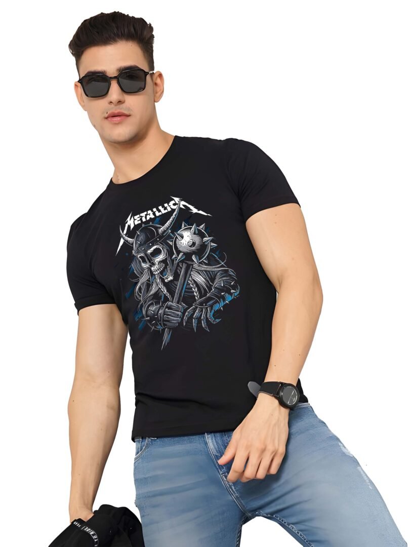 Black Graphic Print Cotton Regular T-Shirt for Men Casual Wear by Just Casual