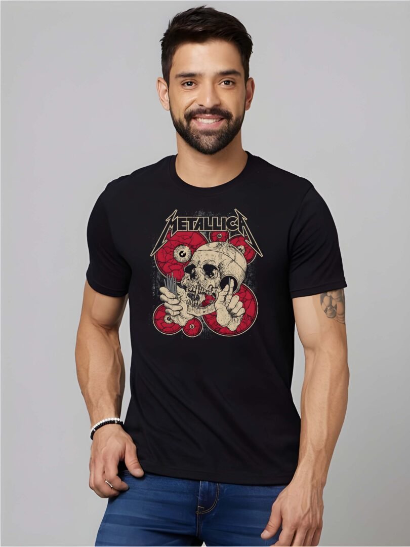 Black Graphic Print Cotton Regular T-Shirt for Men Casual Wear by Just Casual - Image 3