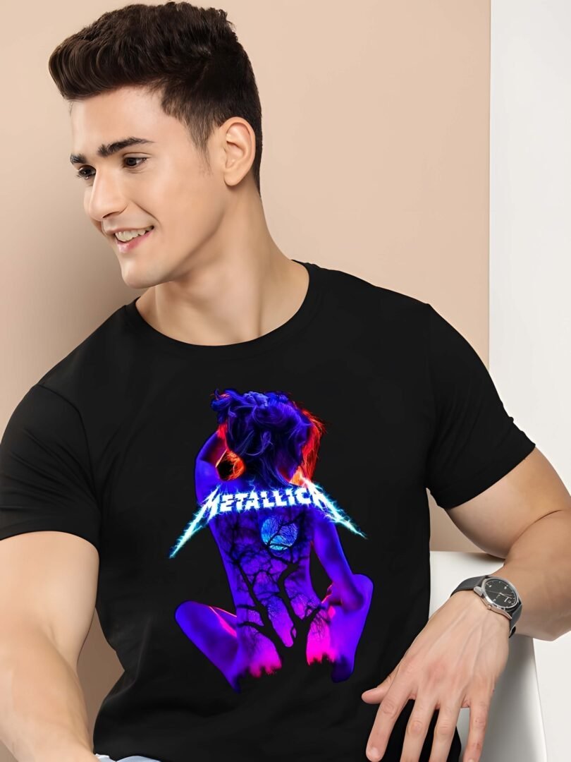 Black Graphic Print Cotton Regular T-Shirt for Men Casual Wear by Just Casual - Image 2