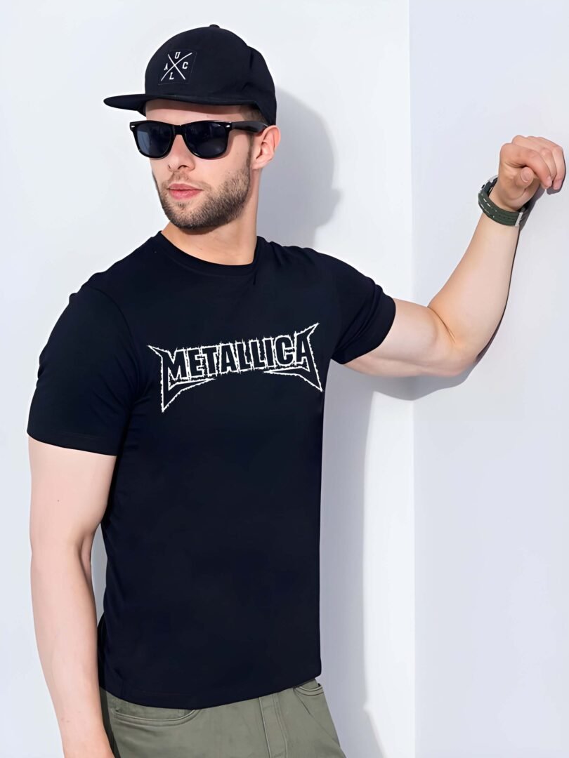 Black Graphic Print Cotton Regular T-Shirt for Men Casual Wear by Just Casual - Image 4