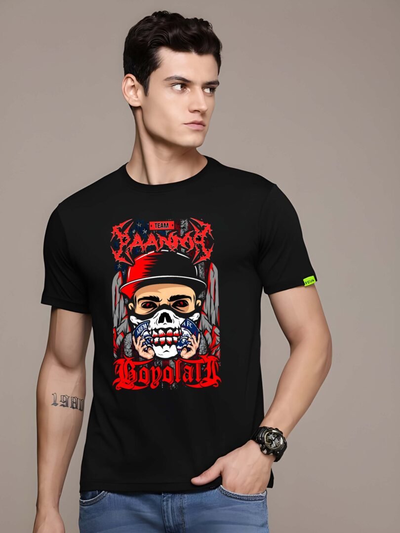 Black Graphic Print Cotton Regular T-Shirt for Men Casual Wear by Just Casual - Image 2