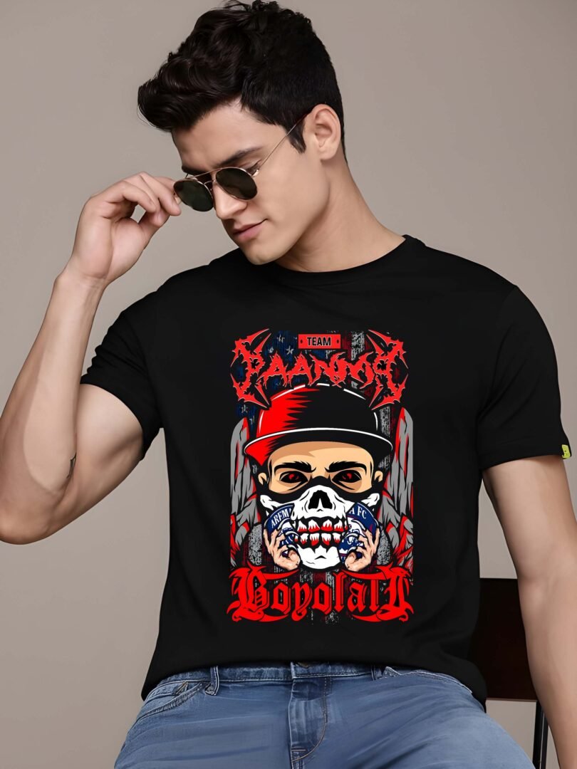 Black Graphic Print Cotton Regular T-Shirt for Men Casual Wear by Just Casual - Image 3