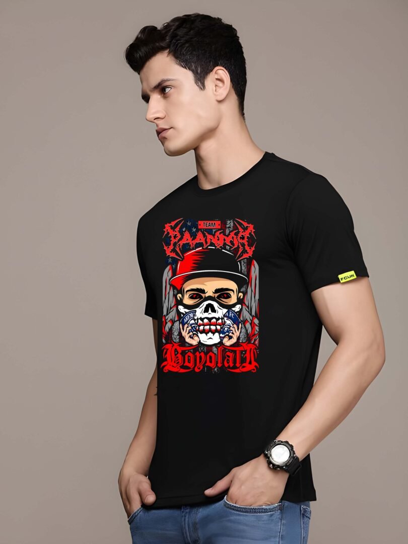 Black Graphic Print Cotton Regular T-Shirt for Men Casual Wear by Just Casual - Image 4