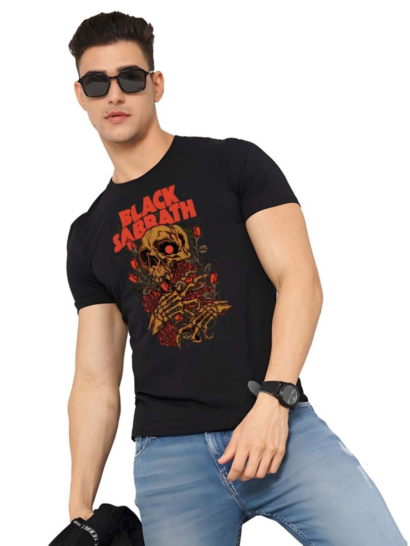 Black Graphic Print Cotton Regular T-Shirt for Men Casual Wear by Just Casual - Image 2