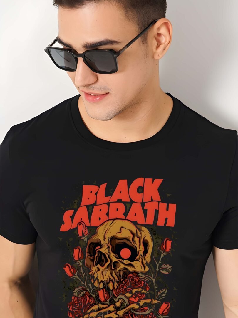 Black Graphic Print Cotton Regular T-Shirt for Men Casual Wear by Just Casual - Image 4
